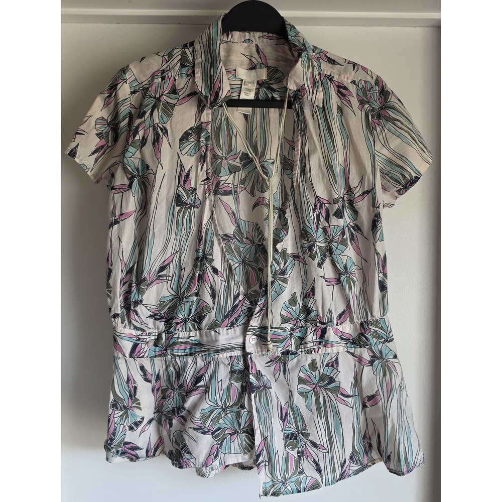 Diesel Women L Floral Collared Cotton Shirt Boho Casual Blouse Top
